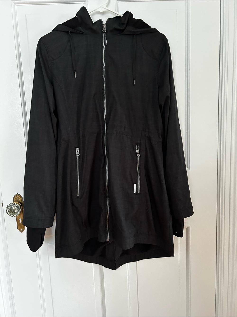 Mondetta Black Hooded Zip-Front Trench Coat